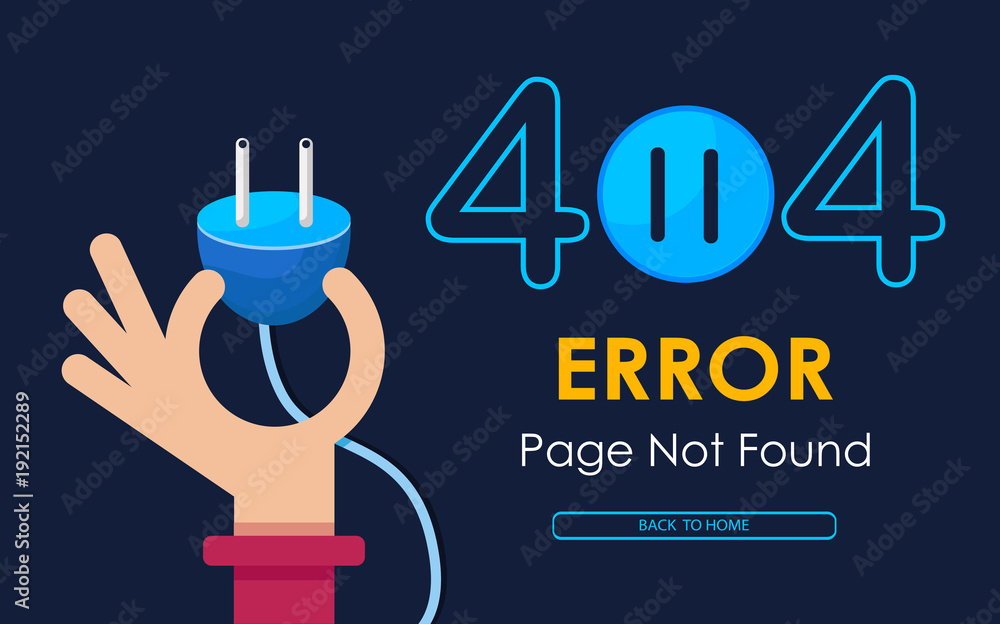 Aufkleber 404 error page not found vector hand hold plug graphic background