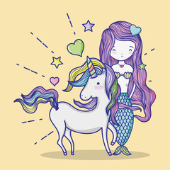 Image of Little mermaid with unicorn art cartoon printed on Printed Glass Splashbacks