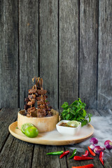 grill ox tongue with herbs, Esan food, Thai Food,