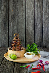grill ox tongue with herbs, Esan food, Thai Food,