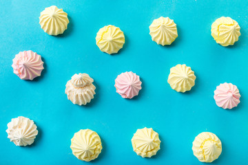 dessert meringue on blue