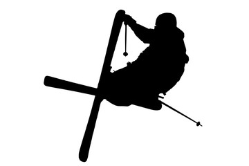 jumping slopestyle skier - vector