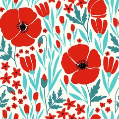 Papier peint Coquelicots Modèle sans couture avec des fleurs de pavot rouges