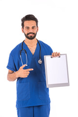 a nurse points