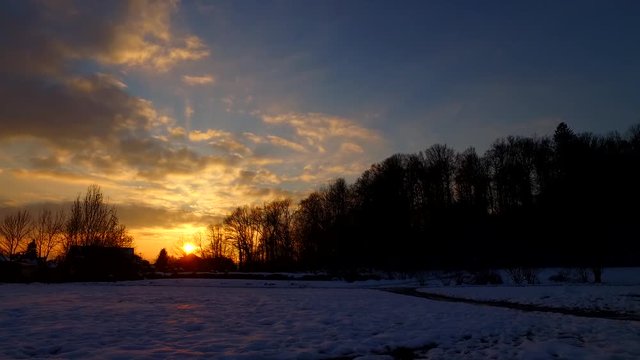 A path to a new day. Sunset. Winter park. New hope, new day.
