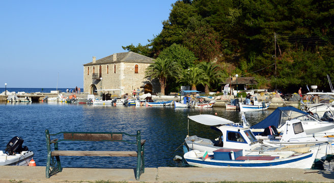 THASSOS, GREECE- September 13, 2015: Harbor with boats in the Golden Beach