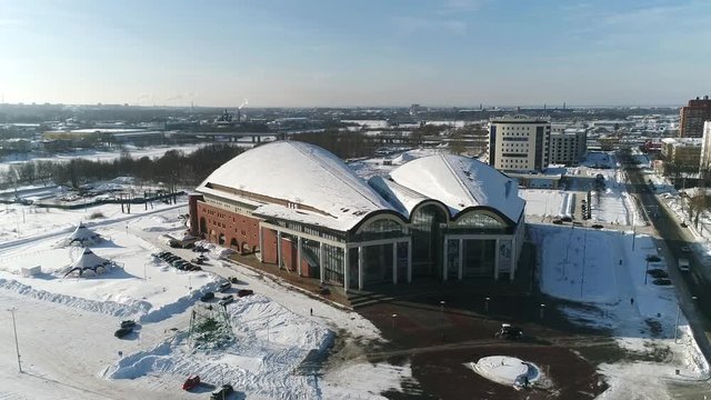 View from height to concert and entertainment center Millennium in Yaroslavl, winter.