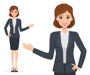 business woman presenting character. business people in suit.