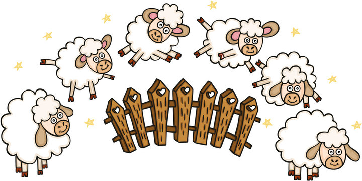 Set of sheeps with a fence
