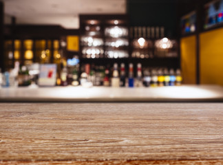 Table top Counter Bar with wine Bottles on shelf Drinking beer