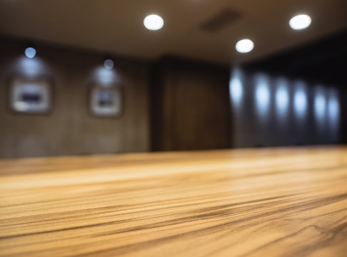 Table top Counter Bar Blur Interior with lighting