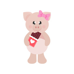cartoon cute pig girl with chocolate
