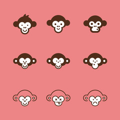 Monkey vector icon set.