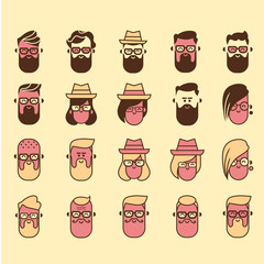 Hipster vector icon set . vector avatars