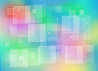 Abstract, buisness background with blurry, neon, rainbow colours and square bokeh lights