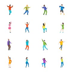 Fototapeta na wymiar Isometric Dancing People Characters Icon Set. Vector