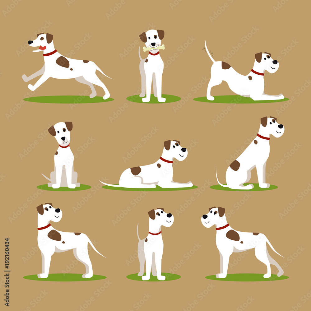 Poster Cartoon Color Funny Puppy Icons Set. Vector