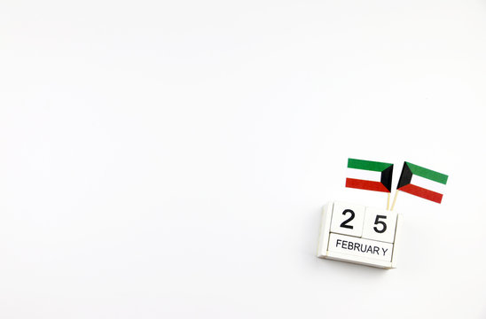 February 25 Wooden calendar Concept independence day of Kuwait and Kuwait national day with space for your text.
