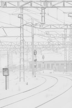 Railroad in snowy landscape