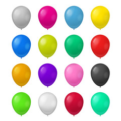 Realistic Detailed 3d Color Balloons Set. Vector