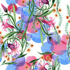 Wildflower ornament flower pattern in a watercolor style. Full name of the plant: lily. Aquarelle wild flower for background, texture, wrapper pattern, frame or border.