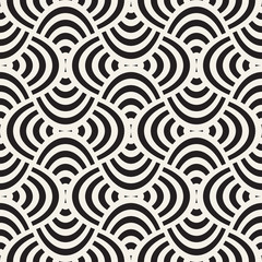 Vector geometric seamless pattern with curved shapes grid. Abstract monochrome rounded lattice texture. Modern textile background design