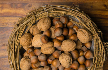 hazelnuts and walnuts background