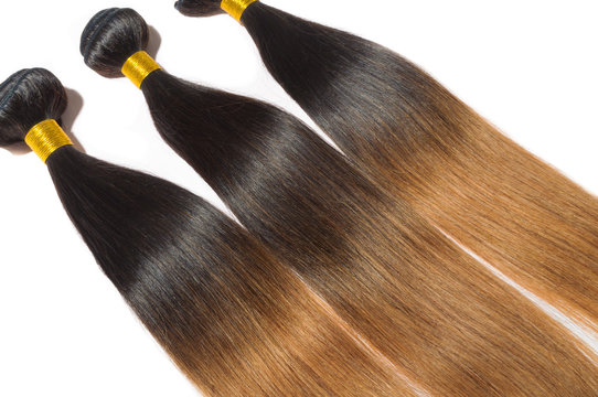 Straight Two Tone Ombre Style Black With Brown Human Hair Weaves Extensions Bundles