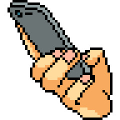 vector pixel art hand hold phone