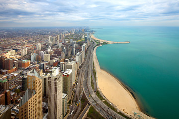 Aerial view of  North Chicago and Lake Michigan, Illinois, USA © Jose Luis Stephens