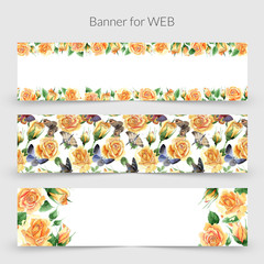Fototapeta premium Wildflower yellow tea-hybrid roses flower frame in a watercolor style. Full name of the plant: rose, hulthemia, rosa. Aquarelle wild flower for background, texture, wrapper pattern, frame or border.