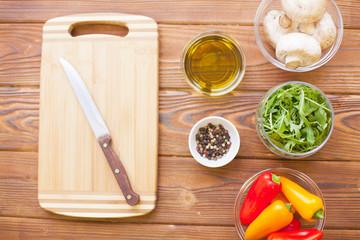 Cooking ingredients on a wooden table