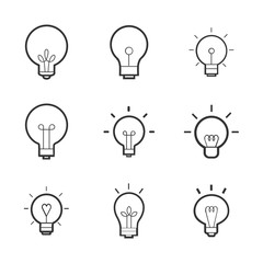 Light Bulb Vector Line Icon Set.