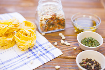 Cooking ingredients on a wooden table