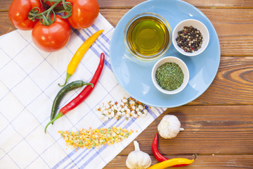 Cooking ingredients on a wooden table