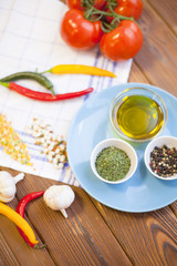 Cooking ingredients on a wooden table