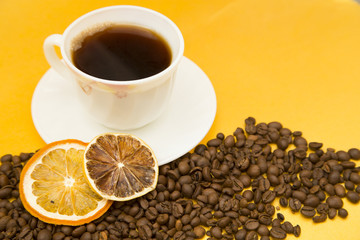 Coffee on yellow background