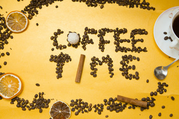 Coffee on yellow background