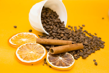Coffee on yellow background