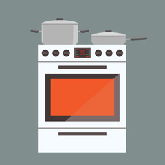 Illustration of stove gas oven with front view. Flat and solid color