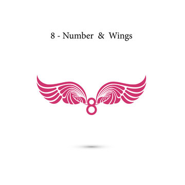 8-number sign & angel wings.Elegant alphabet letters and wings.Creative 8 March logo vector design with international women's day icon.Women's day symbol.Design for international women's day concept.