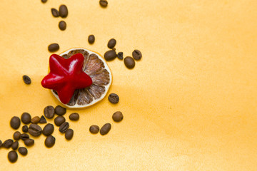 Coffee on yellow background