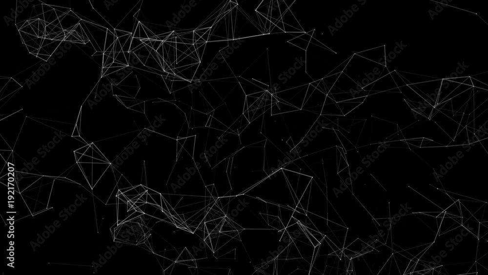 Fototapete moving white plexus particle against black background. abstract background. 3d rendering