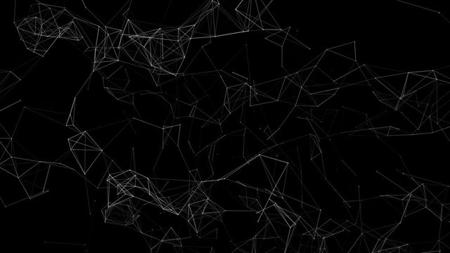 moving white plexus particle against black background. abstract background. 3D rendering