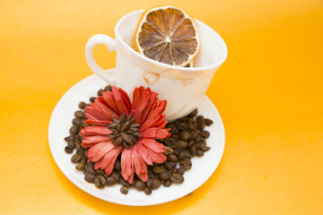 Coffee on yellow background