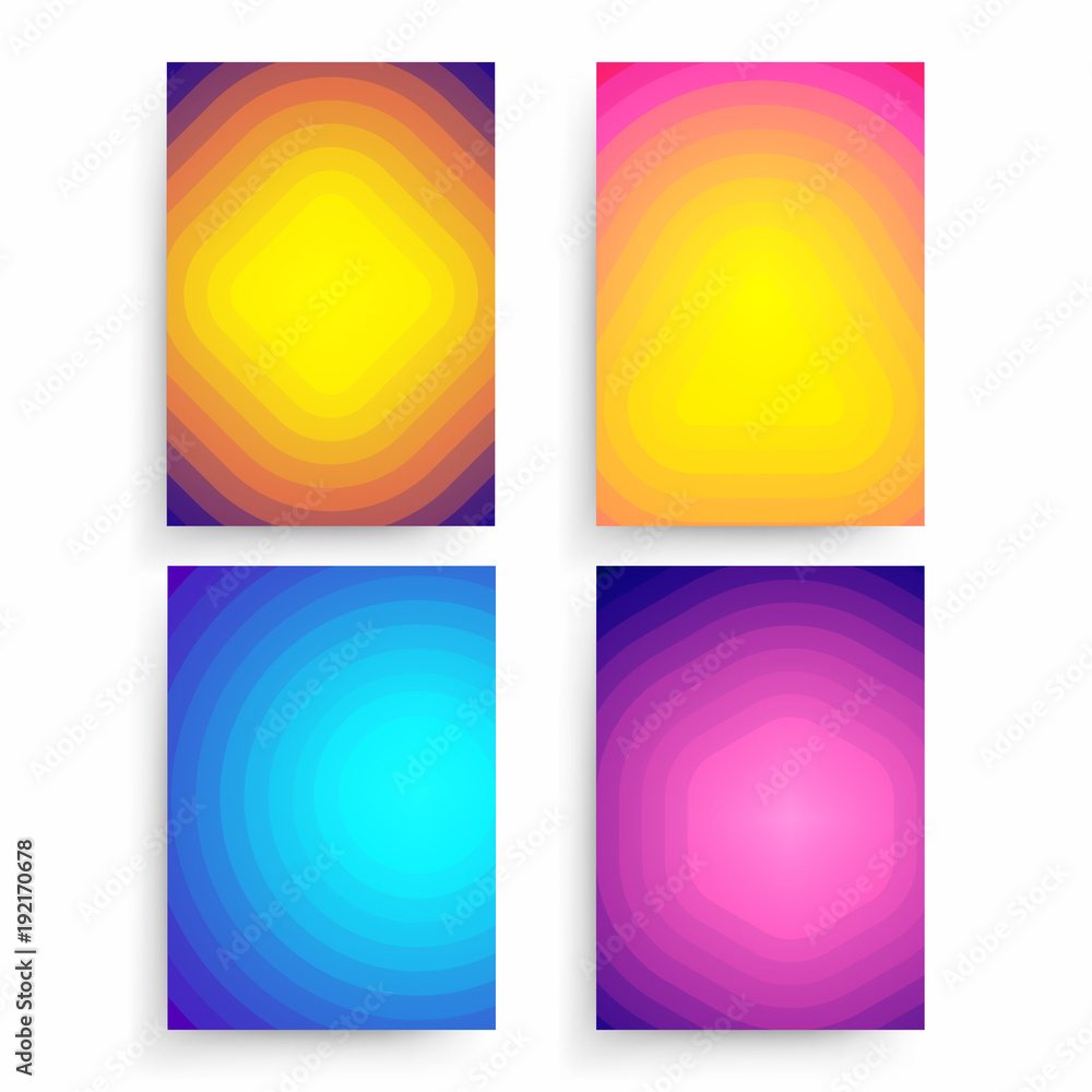 Poster set of vector abstract posters with geometric gradient shapes and retro colors. bright 80's posters