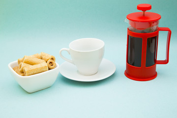 coffee on blue background