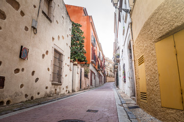 Ancient streets and yards of Tossa De Mar city, Catalonia, Spain, Europe