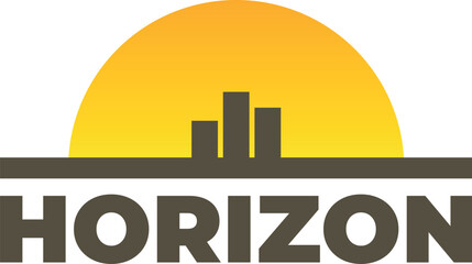 Minimalist horizon logo with type sun and city skyline