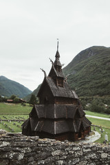 Fototapeta na wymiar Old wooden Borgund Stave Church, Sogn og Fjordane county, Norway